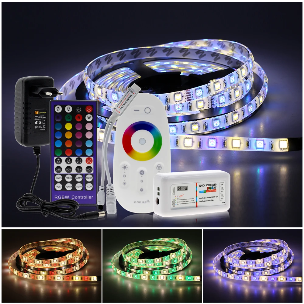 5M 5050 LED Strip DC12V RGB / RGBW / RGBWW Flexible Light Tape 300 LEDs RGB Color LED Strip Set + Remote Control + Power Adapter