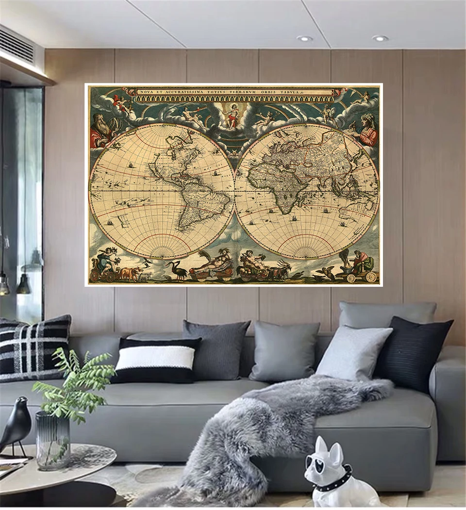 90*60cm Vintage mapa świata średniowieczny klasyczny plakat latynoski dekoracyjne płótno malarstwo szkolne przybory do salonu dekoracja wnętrz