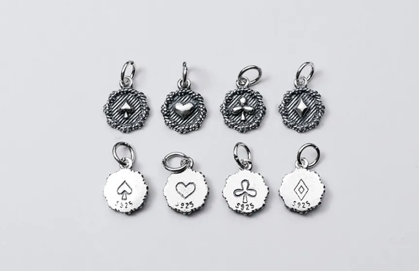 925 Sterling Silver Fashion Poker Pattern Round Charms 13mm Decoration Jewelry Silver Dangle Pendants DIY Fine Findings Supplier