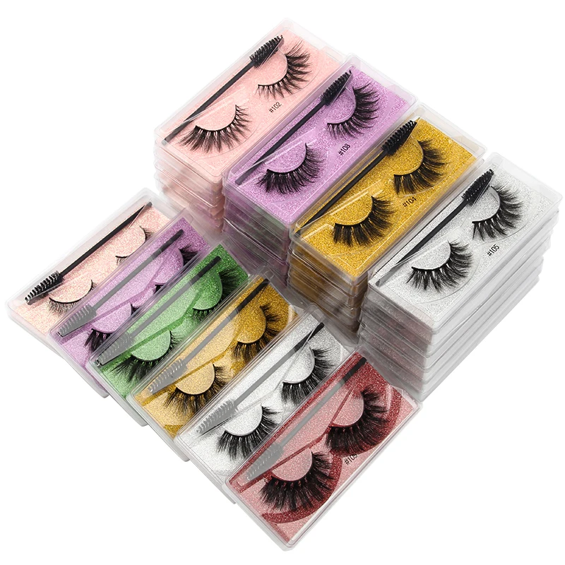 ขายส่งขนตา 5/50/100pcs Fluffy 3D Mink Lashes ธรรมชาติเครื่องมือแต่งหน้าขนตาปลอมขนตาปลอมชุดแปรงเครื่องสําอาง
