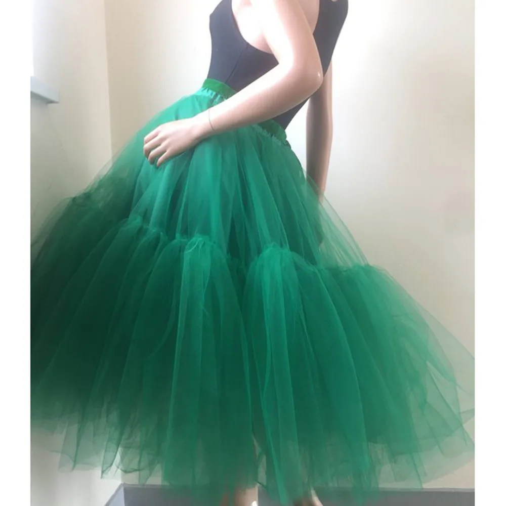 

Green Puffy Tutu Skirts For Bridesmaid To Party Pretty Ruffles Mix Calf Tulle Skirt Women Elastic 2020 Jupe Femme Saias