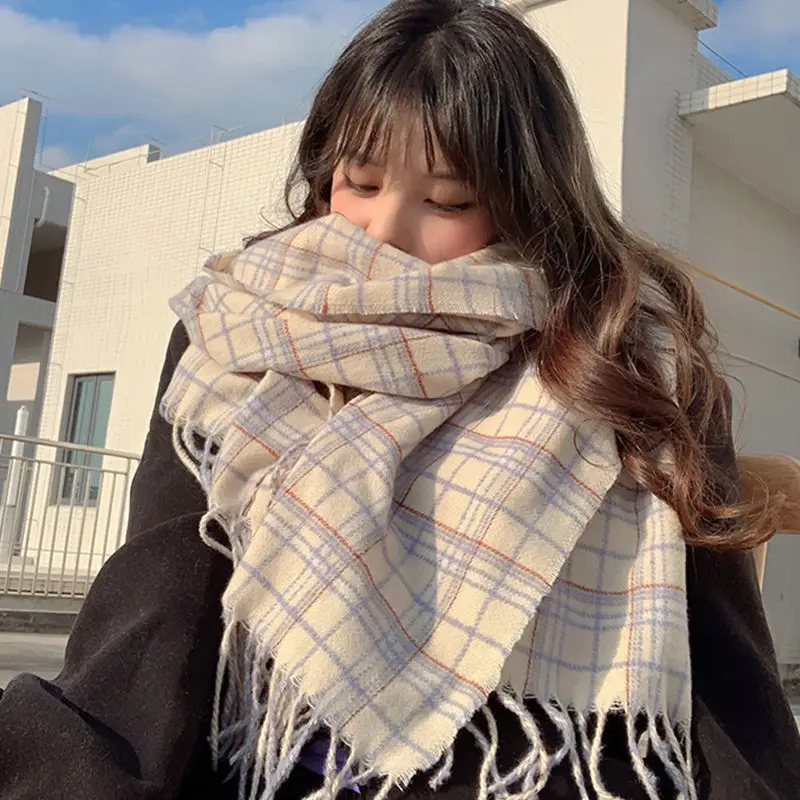 Scarves Women Trendy Plaid Students All-match Chic Ulzzang Minimalist Sweet Girls Elegant Streetwear Soft Teens Vintage Newest