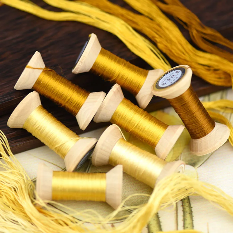 gold yellow thread /20 meters silk thread/decorative hand embroidery/mini spool/embroidery line