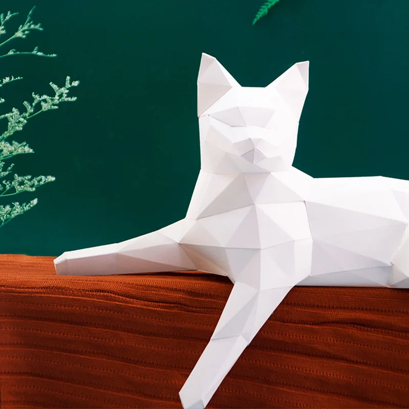 Biały kot dekoracje z wzorami zwierząt domu Origami papier dekoracyjny Model,Low Poly 3D Papercraft sztuki, Handmade DIY nastolatków dorosłych Craft RTY209