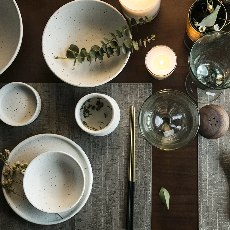 KINGLANG 1pcs Japanese Ceramic Western Meal Plate Steak Dish Household Rice Bowl Small Spoon Sauce Dish Pasta Noodle Plate