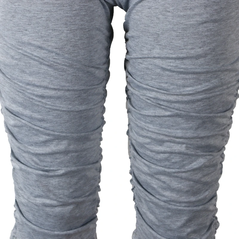 สีเทาสีชมพูซ้อนกันกางเกง Joggers ผู้หญิง Sweatpants กระเป๋าสุภาพสตรี Ruched Capri กางเกงผู้หญิงยืดฤดูร้อนสูงเอว Biker สั้น