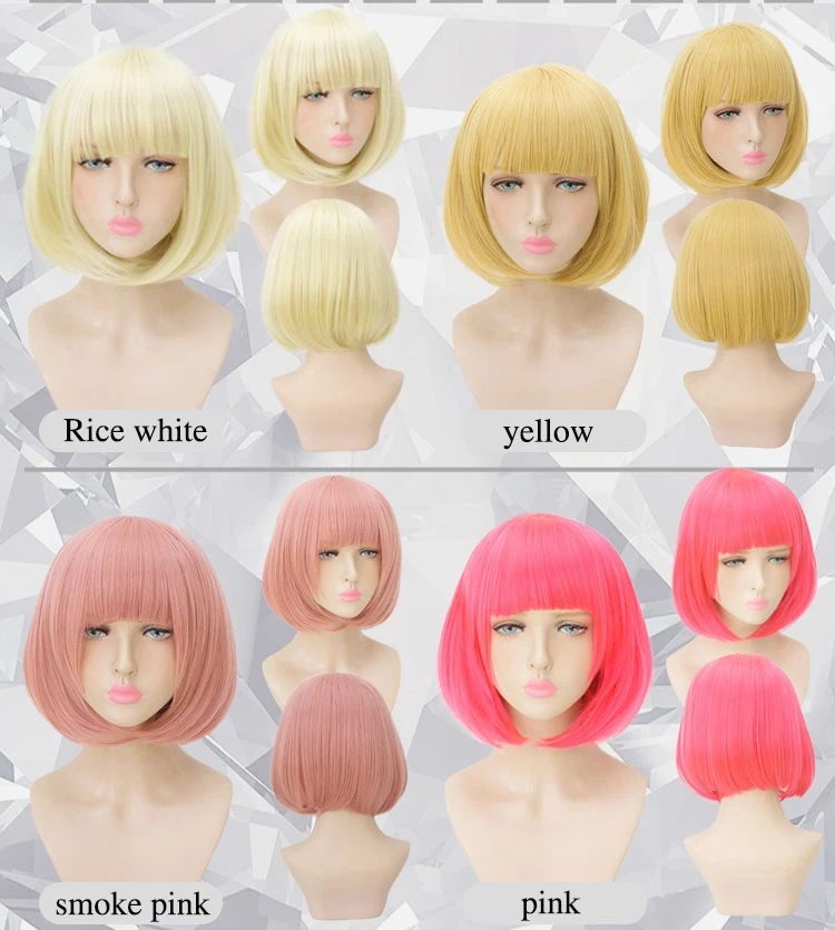 MUMUPI Short Wig  Bob Synthetic With Bangs For Black Women Blonde Pink Red Black Natural Hair Bob Wig Cosplay Lolita