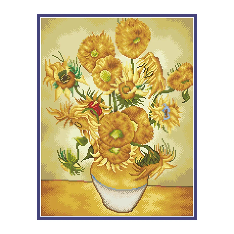 Van Gogh\'s Sunflower Cross Stitch Pattern Kits Printed Embroidery Paintings 11CT 14CT Canvas For Needlework Diy Craft Home Decor