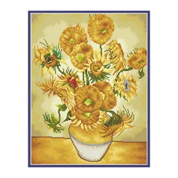 Van Gogh's Sunflower Cross Stitch Pattern Kits Printed Embroidery Paintings 11CT 14CT Canvas For Needlework Diy Craft Home Decor