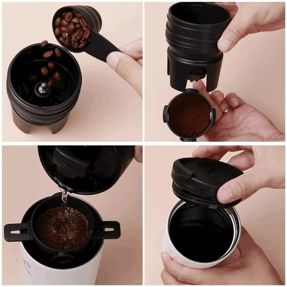 LAVIDA Portable Electric Coffee Maker Cafetera Machine Bean Grinder Ceramic Burr Stainless Steel Cup with USB Charing