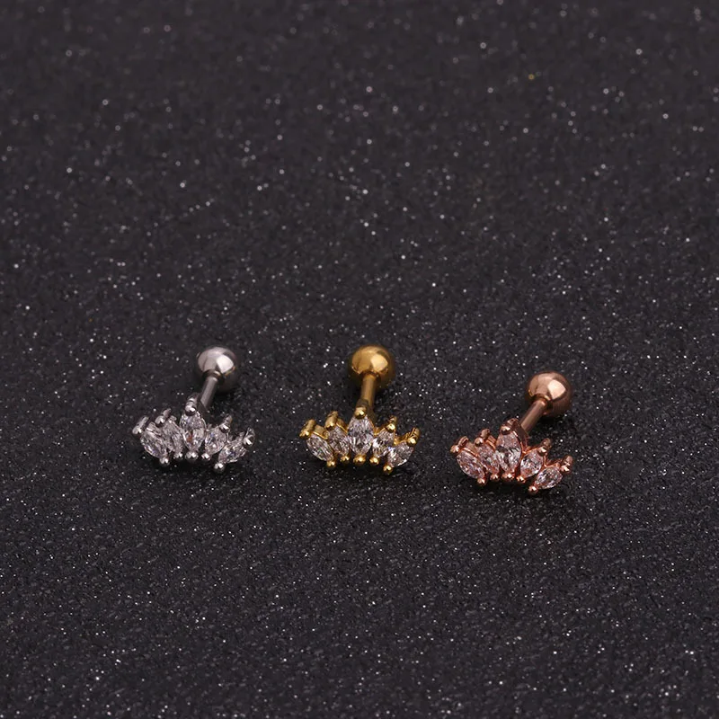 1PCS Stainless Steel Crown Ear Tragus Cartilage Piercing Barbell Piercing Orelha Ear Stud Helix Sexy Jewelry