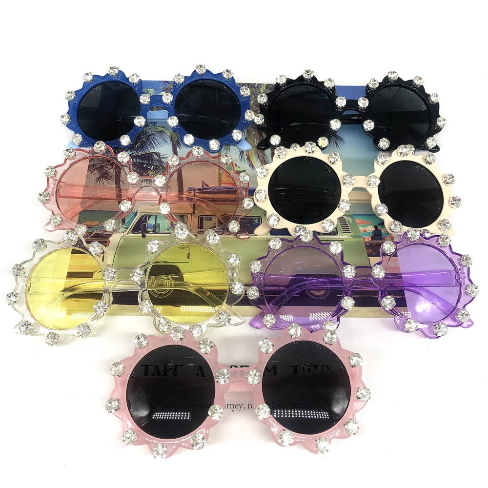 

ZAOLIHU Gorgeous Crystal Kids Sunglasses Bling Sun Flower Baby Eyewear Colorful Round Summer Shades Luxury Children Eyeglasses