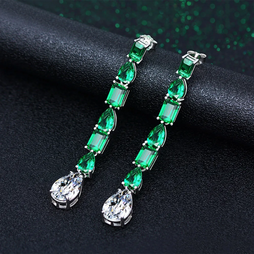 Original 925 sterling silver 3ct Diamond Emerald Dangle Earring Jewelry Gemstones Party Wedding Drop Earrings for Women Bridal image 2