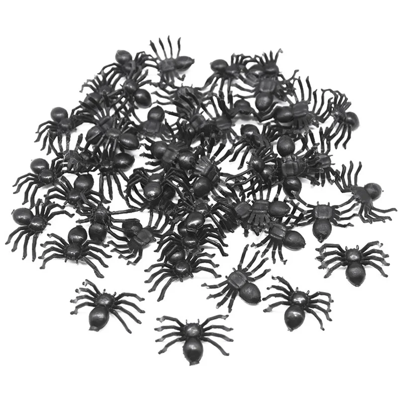 50pcs Horror Black Spider Haunted House Spider Web Bar Party Decoration Supplies Simulation Tricky Toy Kids Halloween Decoration