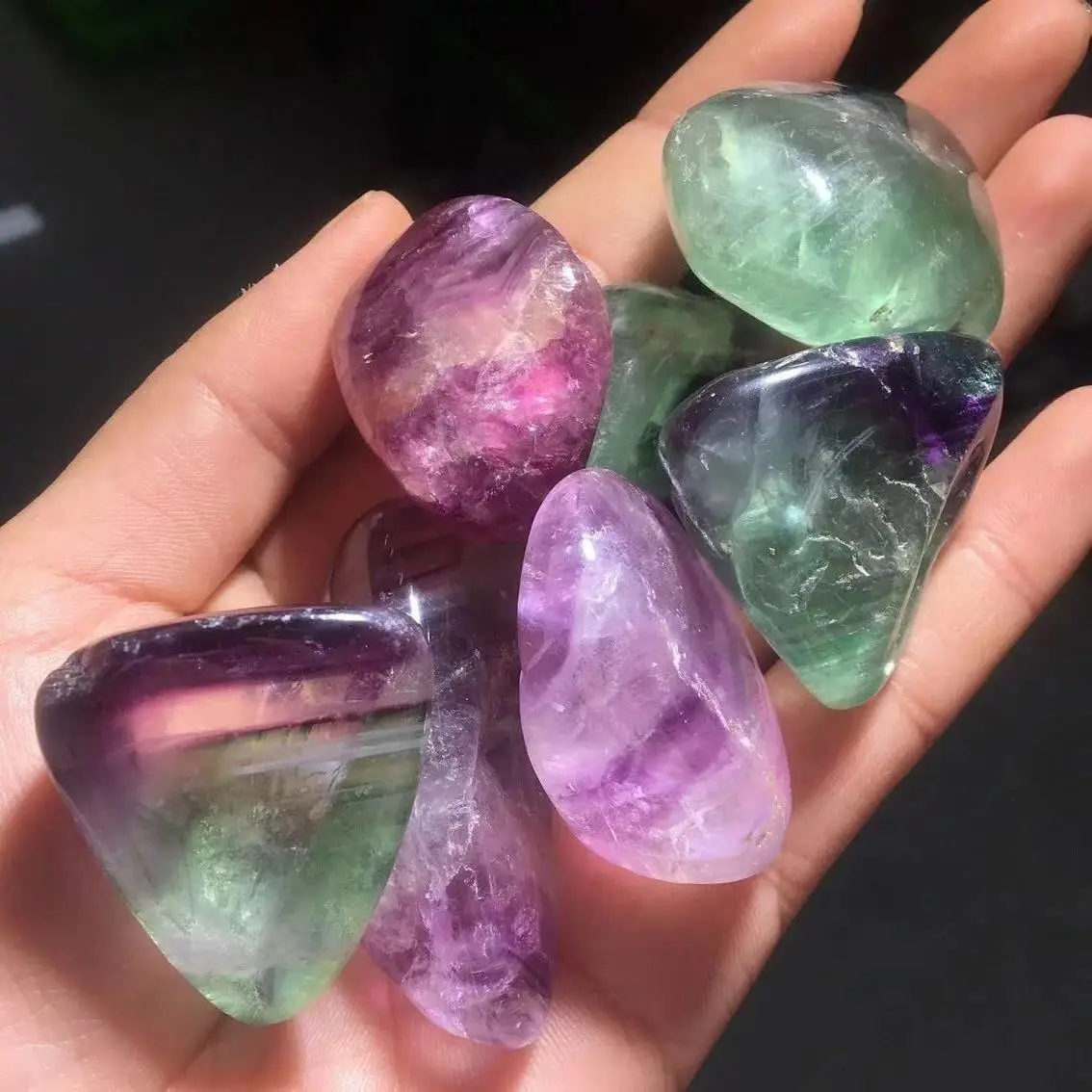 

MOKAGY Natural Mineral Polished Rainbow Fluorite Tumbled Stones Healing Energy Quartz 100g-1000g