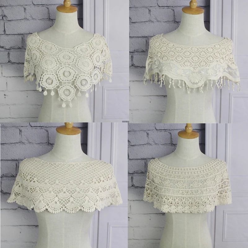 New Sunscreen Hand Crochet Cotton Finished Product Fake Collar Hollow Tulle Lace Fabric Shawl Vest Shoulder Female Decorative