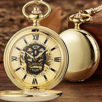 Skull Hollow Vigilanza di Tasca Meccanica Steampunk Pendente A Catena Oro di Scheletro della Mano-avvolgimento Fob Della Vigilanza Donne Degli Uomini di Natale Regali di Halloween
