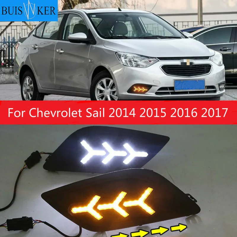 

2PCS LED DRL For Chevrolet Sail 2014 2015 2016 2017 Led Daytime Running Light Turn Signal Light Yellow Blue Headlight Fog Lamp