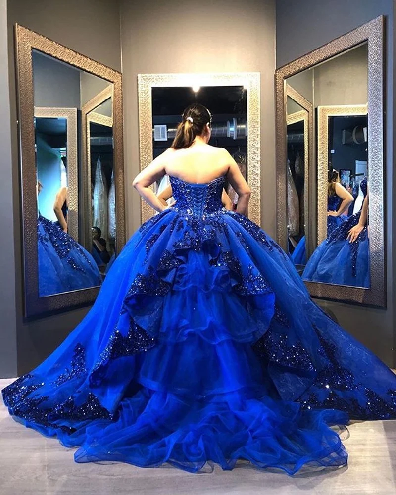 Royal Blue Quinceanera Dress Sweetheart Crystal Beaded Puffy Skirt Vestidos Para XV Años Sweet 16 Dress robe de soirée