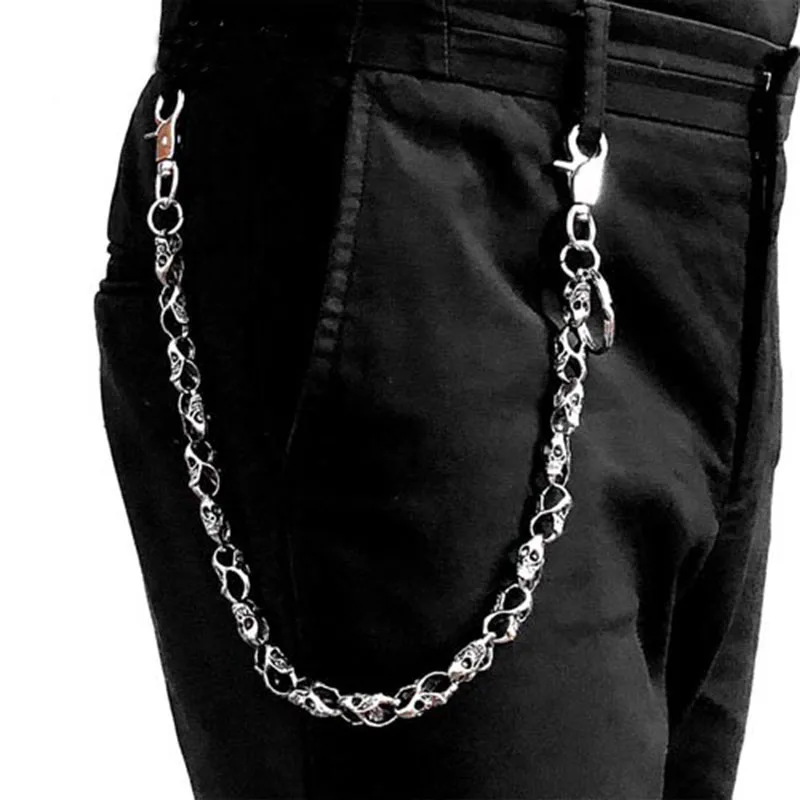 Skull chains Hip hop Punk Rock Waist Wallet Chain Men's Skull Ghost Head Metal Jeans Chains Biker Keychain Metal Belt Accessorie