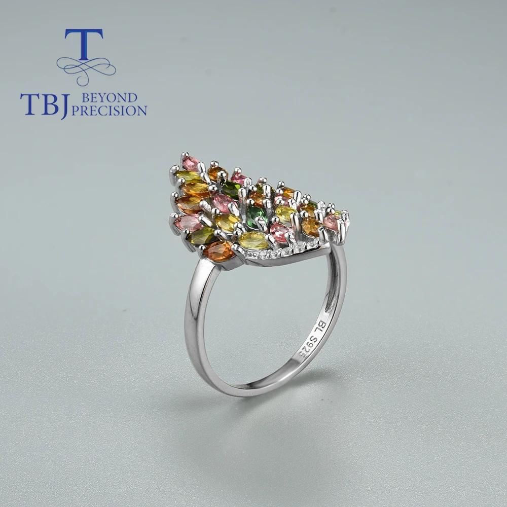 TBJ, tormalina naturale mq 2 * 4mm anello orecchino Set di gioielli in argento sterling 925 Gioielleria raffinata da donna di design di lusso