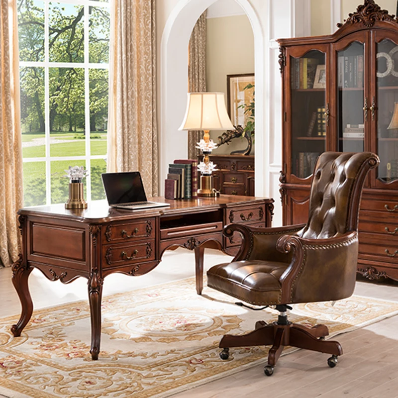 American Country Home Computer Desktop Desk Retro Bedroom Table European Solid Wood Writing Desk Bedroom Furniture Luxury