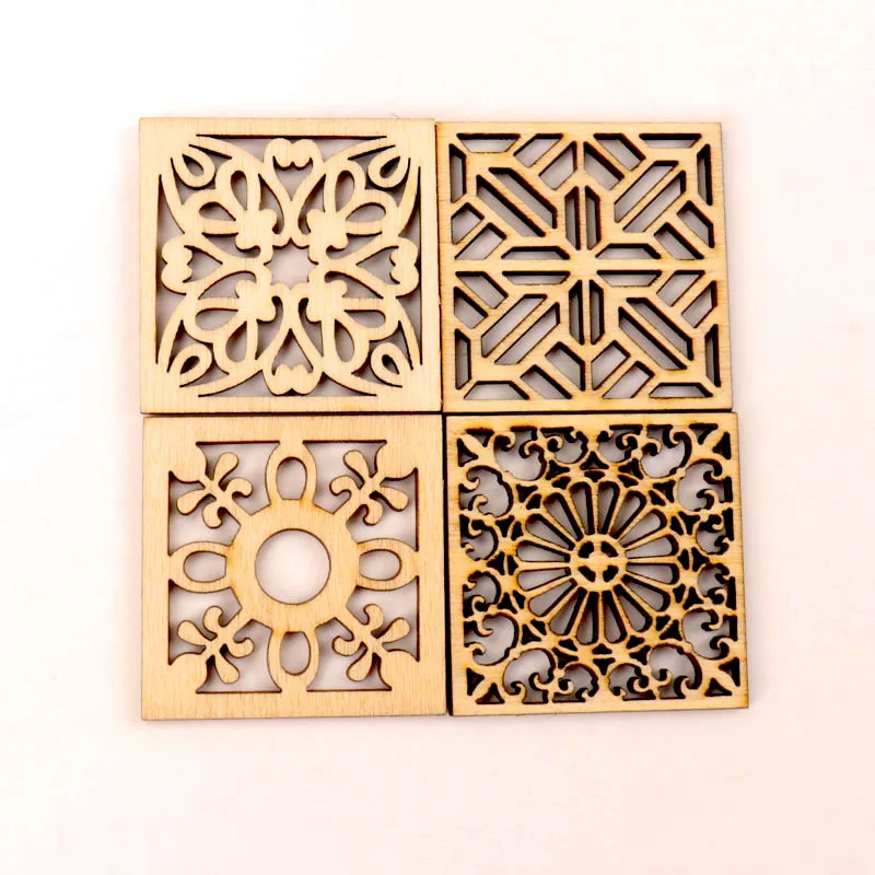 10pcs Chinese Style Retro Frame Wooden Pattern Round Square Scrapbooking Craft Handmade Accessory Home Decoration DIY 40mm