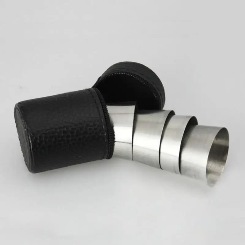4 pz/lotto 30ml da campeggio all'aperto stoviglie tazze da viaggio Set Picnic forniture in acciaio inox vino birra tazza whisky tazze cuoio dell'unità di elaborazione