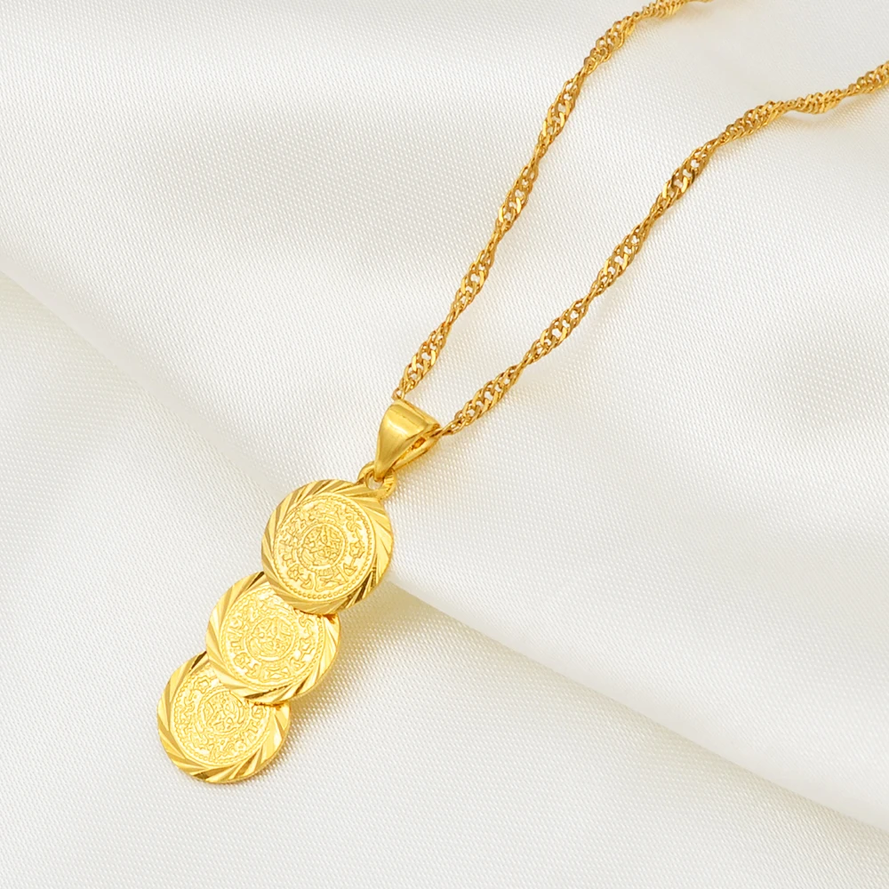 Anniyo Arab Coin Pendant Chain Necklaces for Women/Girls,African Middle East Coins Charm Jewelry #002909