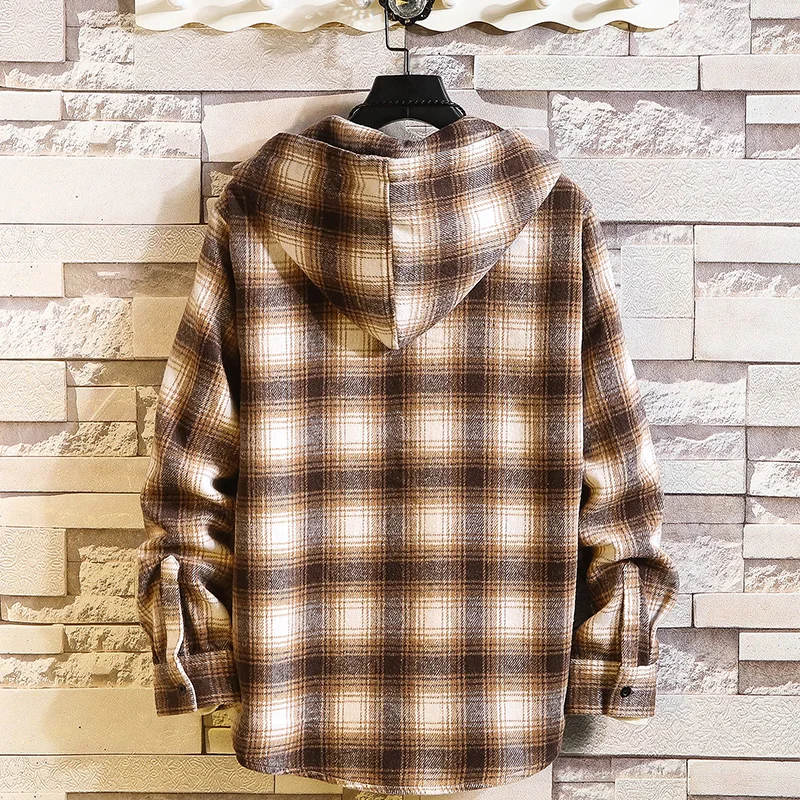 2021 New Arrived  Plaid Hoodie Sweatshirt Men Flannel Fleece Style Hip Hop High Street Casual Cardigan Long-Sleeved