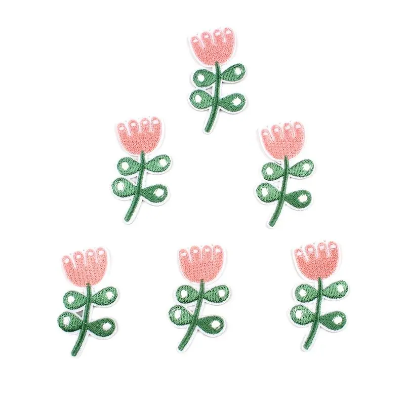 10pcs Iron On Tulip Flower Patches DIY Cartoon Stickers Sewing Jeans Bags Hats Coats T Shirts Dress Fabric Appliques Badge