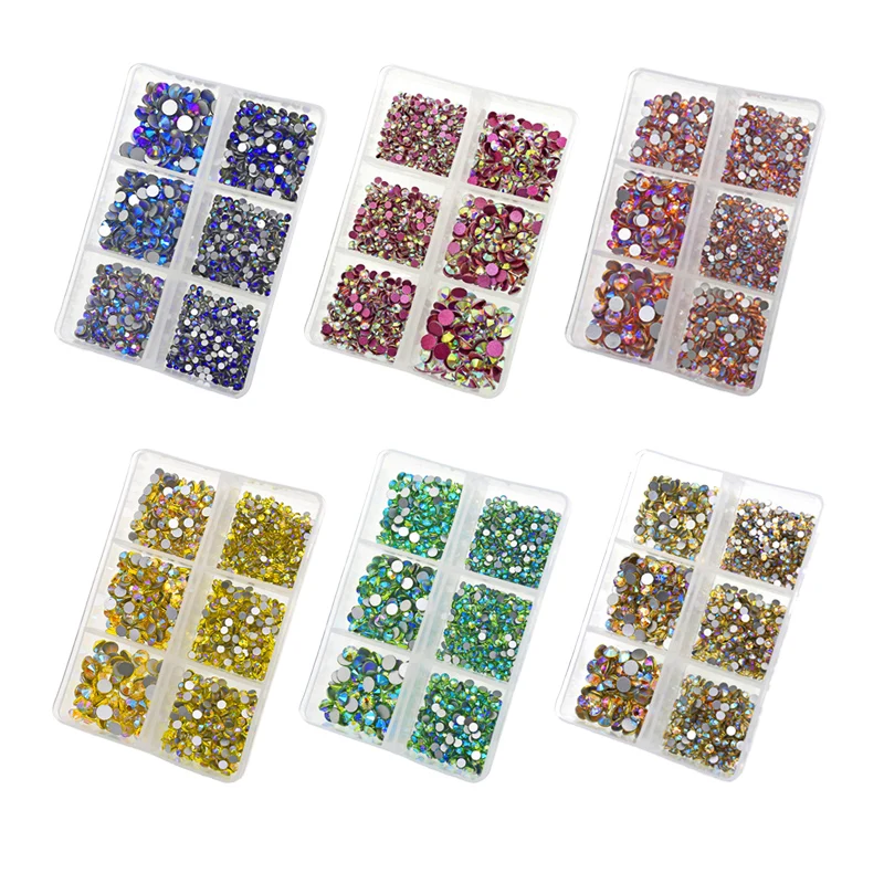 Unusual Crystal AB 1350pcs/Box Mix Sizes ss6-ss20 strass non hot fix rhinestone flat back stone glass glitters nail diamond set