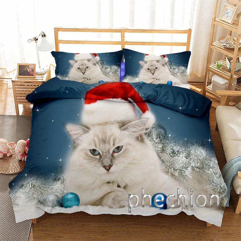 New Christmas Animal Cat 3D Printed Cover Set Twin Full Queen King Size Bedding Set Bed Linens Bedclothes for Young K149