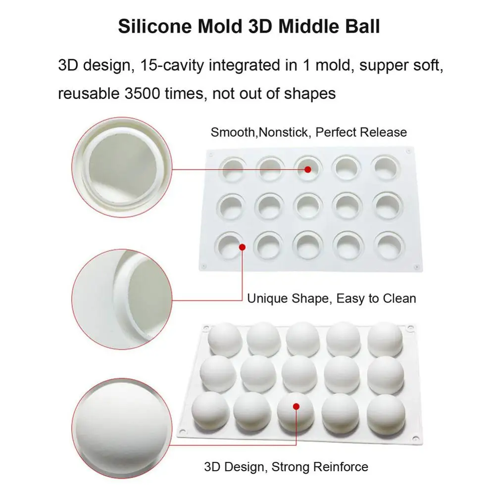 Stampi per dolci in Mousse di Silicone a 15 cavità stampo per emisfero stampi per Dessert per caramelle al cioccolato sfera per pasticceria sfera