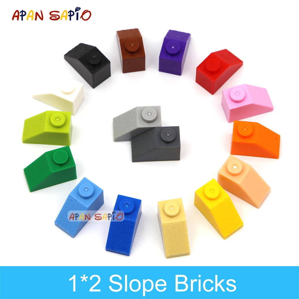 

100pcs DIY Building Blocks Thick Figures Bricks Slope 1x2 Dots Educational Creative Size Compatible With 3040 Toys for Children