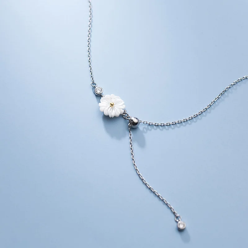 White Daisy Anklet 925 Silver Foot Chain Decorations Sterling Bracelet On The Leg Female Jewelry 2021 Summer Woman Long 29CM