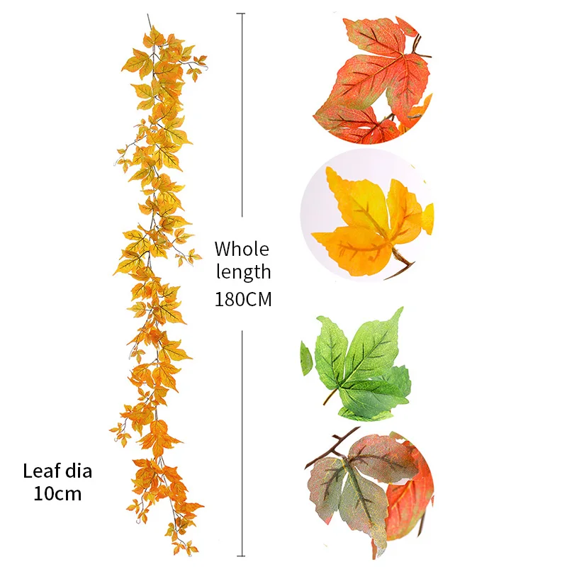 180cm Artificial Plants Silk Maple Leaf Garland Tree Autumn Leaves Rattan Wall Hanging Vines Wedding Home Backdrop Garden Decor