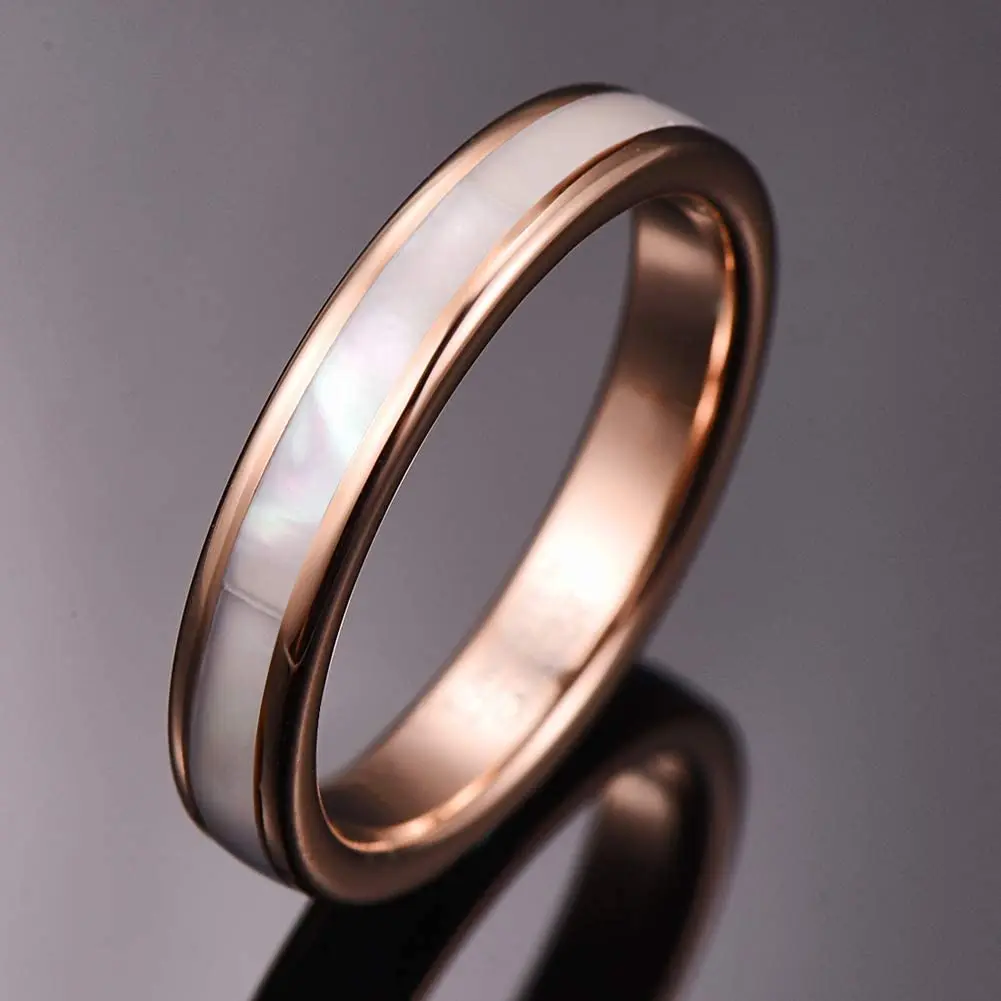 JQUEEN Luxury Jewelry Simple Tungsten Carbide Ring Women's Rose Gold Tungsten Steel Ring With Mother Of Pearl Shell