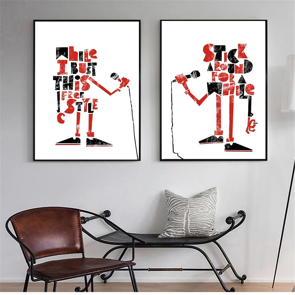 Nordic Posters and Prints Music Robot Sing Quotes Black and Red Wall Pictures for Living Room Decoration Funny Canvas Painting