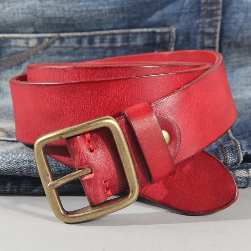 Lucky red High quality genuine leather belt luxury designer belts men new copper buckle Strap male Jeans for man cowboy