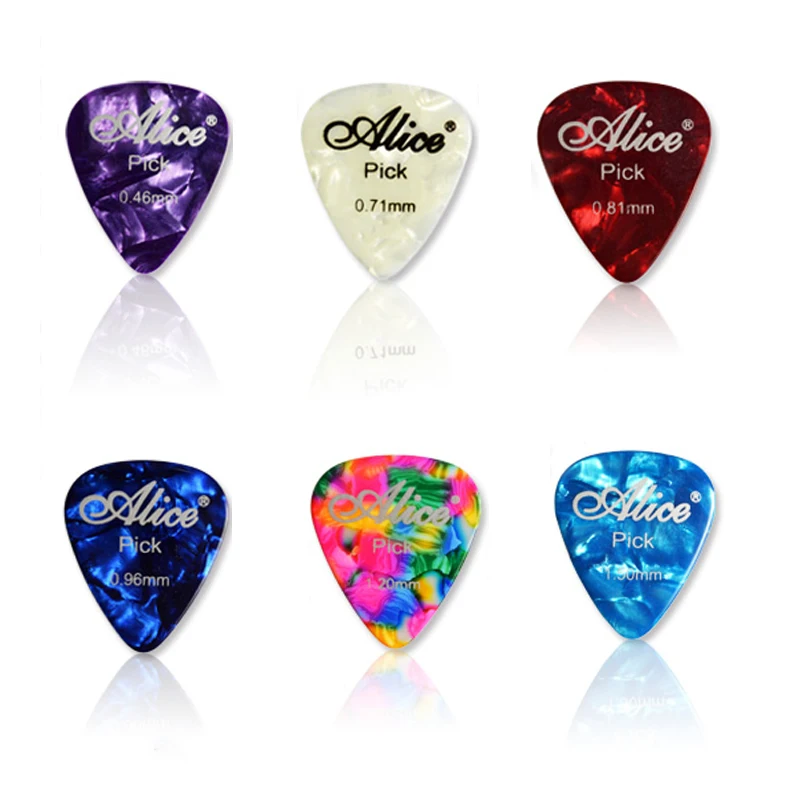 50pcs Alice Acoustic Guitar Plectrum Celluloid Electric Smooth Guitar Pick 0.46/0.71/0.81/0.96/1.2/1.5mm Guitar Accessories