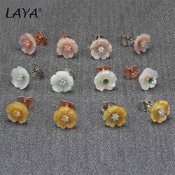LAYA Real 925 Sterling Silver Fashion Natural Shell Flower High Quality Zircon Earrings Of Women Simple Fine Jewelry Accessories