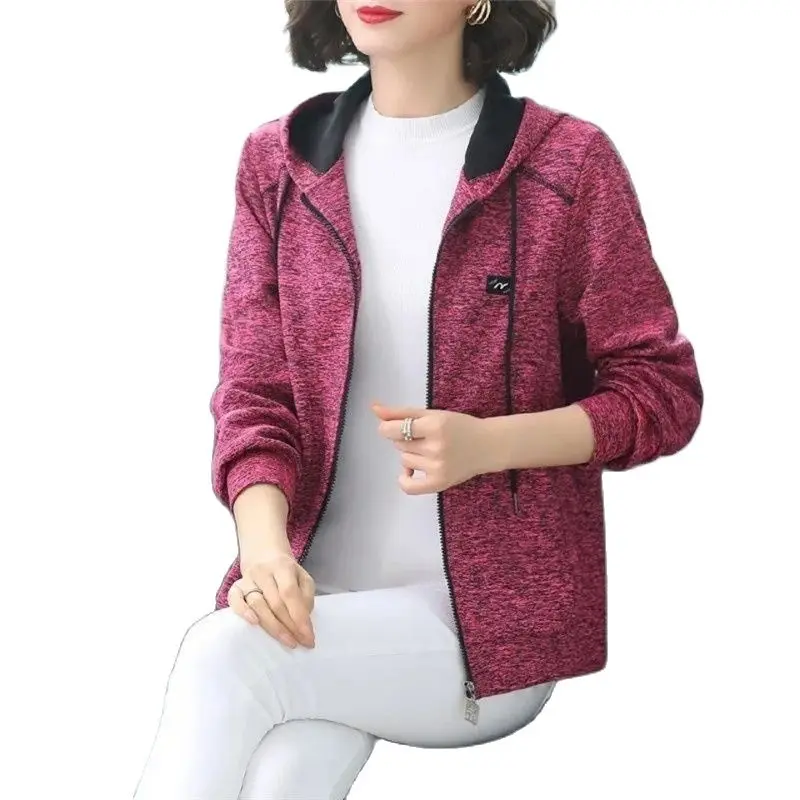 

New 2023 Women's Coat Spring Autumn Hooded Hoodie Middle-Aged Cardigan Mother Loose Splicing Hoode Sweatshirt Ms Jacket