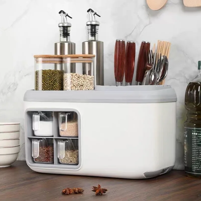 Kitchen Rack Storage Spons Sponge Houder Seasoning Ooil Salt Sauce Vinegar Knife Countertop Multifunctional Shelf  Porte Eponge