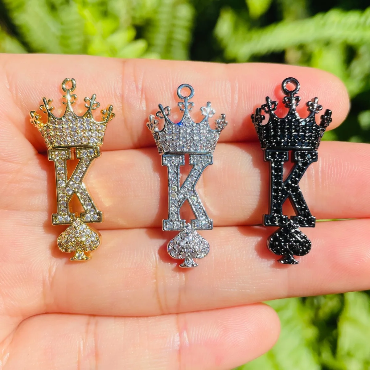 

5pcs King of Spades Word Charm for Jewelry Making Zirconia Micro Pave Letter Pendant for Men Necklace Design Accessory Handcraft