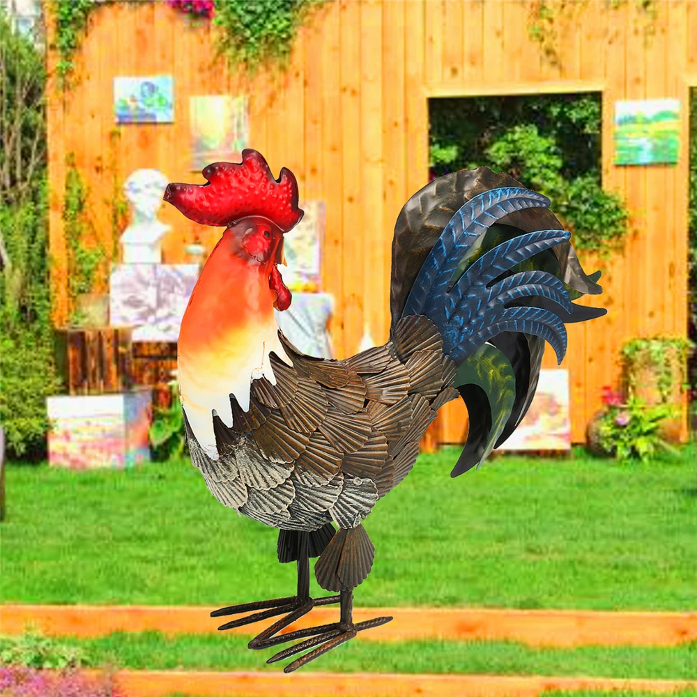 Metal Rooster Chicken Garden Home Ornament Hand Painted Business Gift Cockerel