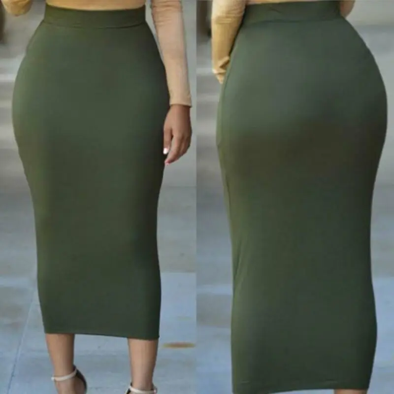 2023 Brand New Muslim Thick Solid Skirt Bodycon Slim High Waist Stretch Long Women Pencil Skirt