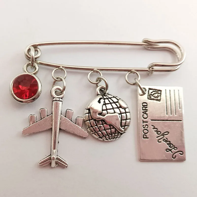 1pcs Love Travel Charm Airplane Brooch Globe Compass Passport Brooch Best Friends Gift Brooch,Gift for Flight Attendant