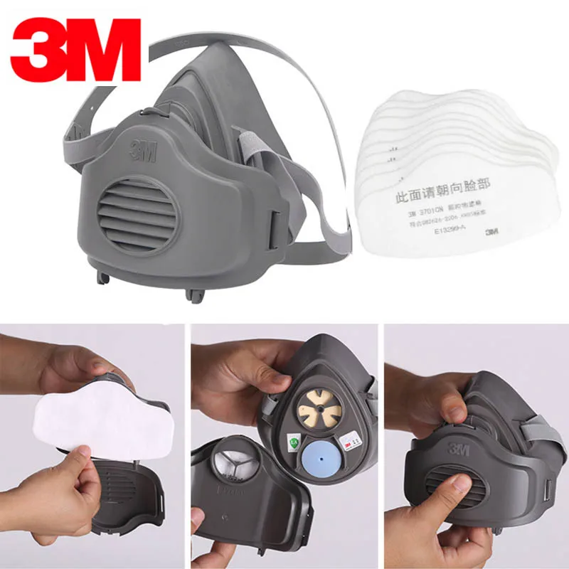 3M 3200+50pcs Filters Half Face Dust Gas Mask  Respirator Safety Protective Mask Anti Dust Anti Organic Vapors