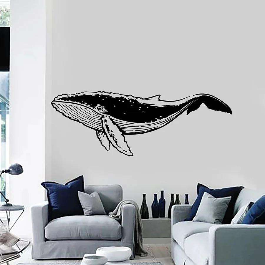 Vinyl Wall Decal Big Whale Sea Animal Marine Art Window Stickers Mural Ocean Theme Style Home Decor for Bedroom Nursery S1358